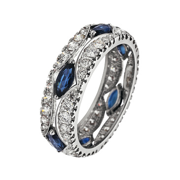 Эксклюзивное кольцо из белого золота с бриллиантами и сапфирами 921472С